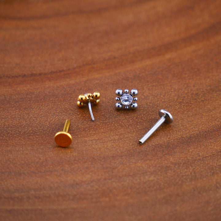 Push-Fit Piercing Labret aus Chirurgenstahl und Schmuckstein - 1P/08