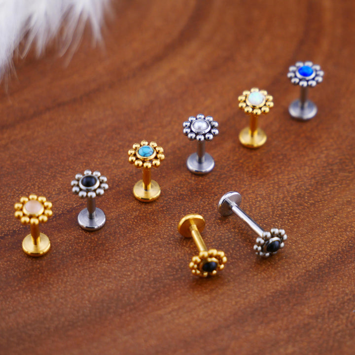 Push-Fit Piercing Labret aus Chirurgenstahl und Schmuckstein - 1P/09