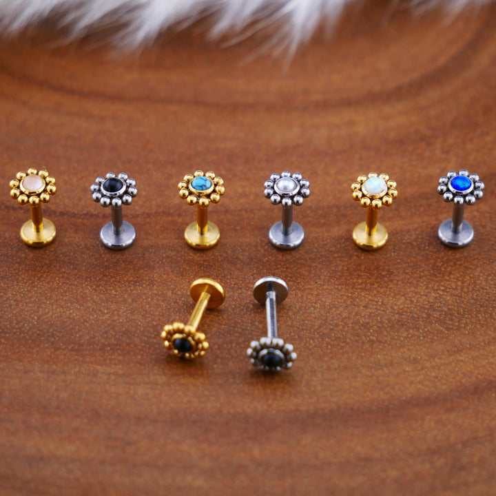 Push-Fit Piercing Labret aus Chirurgenstahl und Schmuckstein - 1P/09