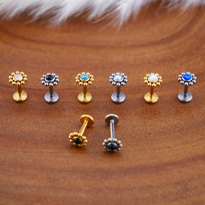 Push-Fit Piercing Labret aus Chirurgenstahl und Schmuckstein - 1P/09