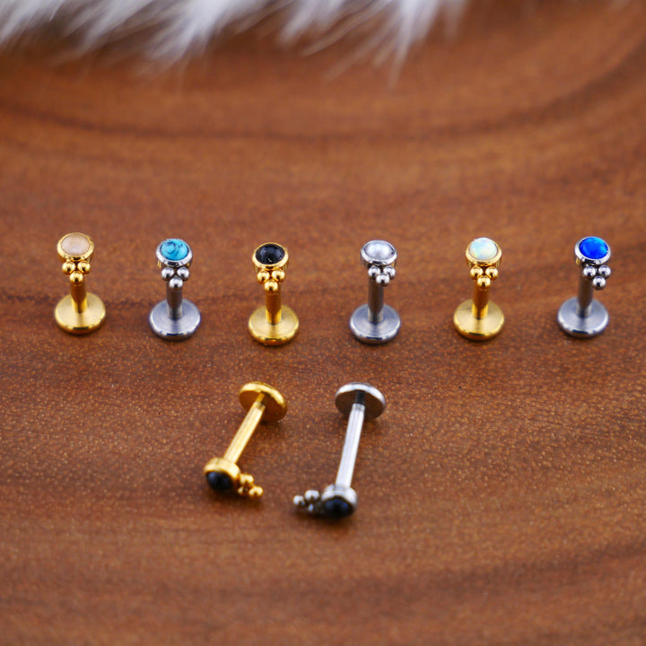 Push-Fit Piercing Labret aus Chirurgenstahl und Schmuckstein - 1P/10