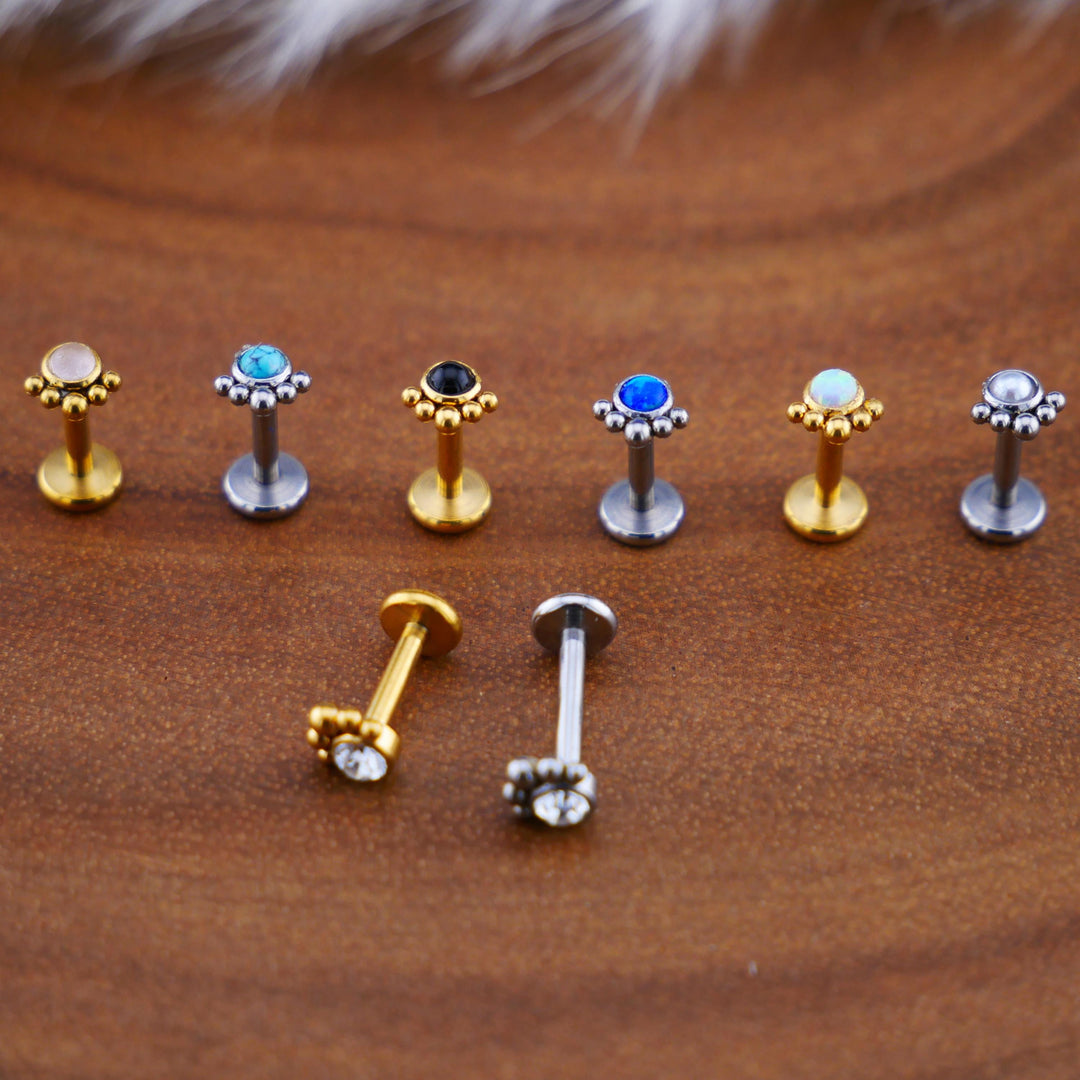 Push-Fit Piercing Labret aus Chirurgenstahl und Schmuckstein - 1P/11