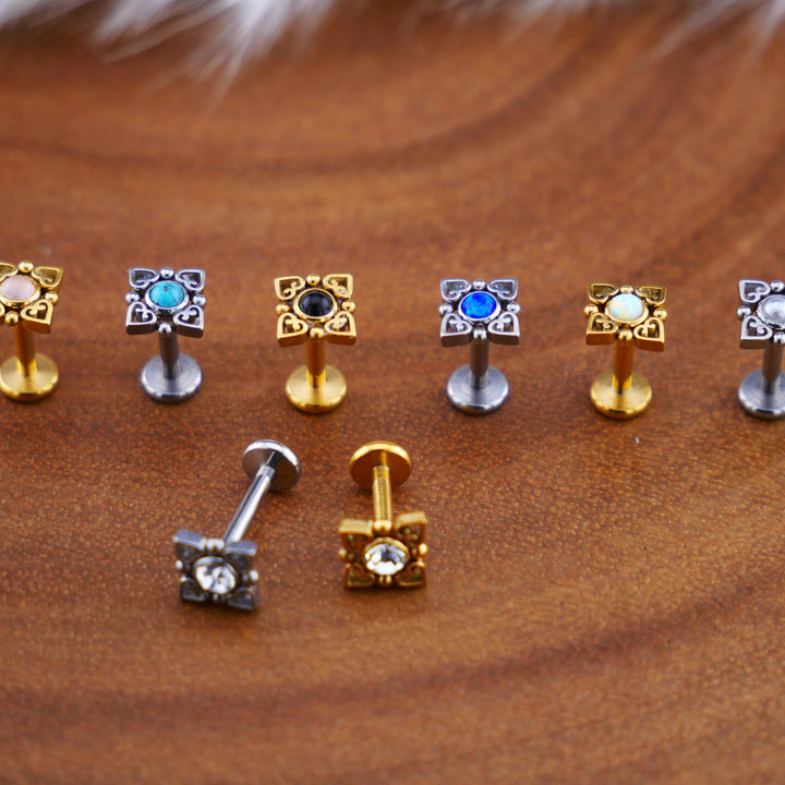 Push-Fit Piercing Labret aus Chirurgenstahl und Schmuckstein - 1P/12