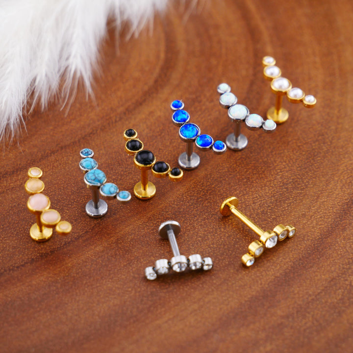 Push-Fit Piercing Labret aus Chirurgenstahl und Schmuckstein - 1P/14