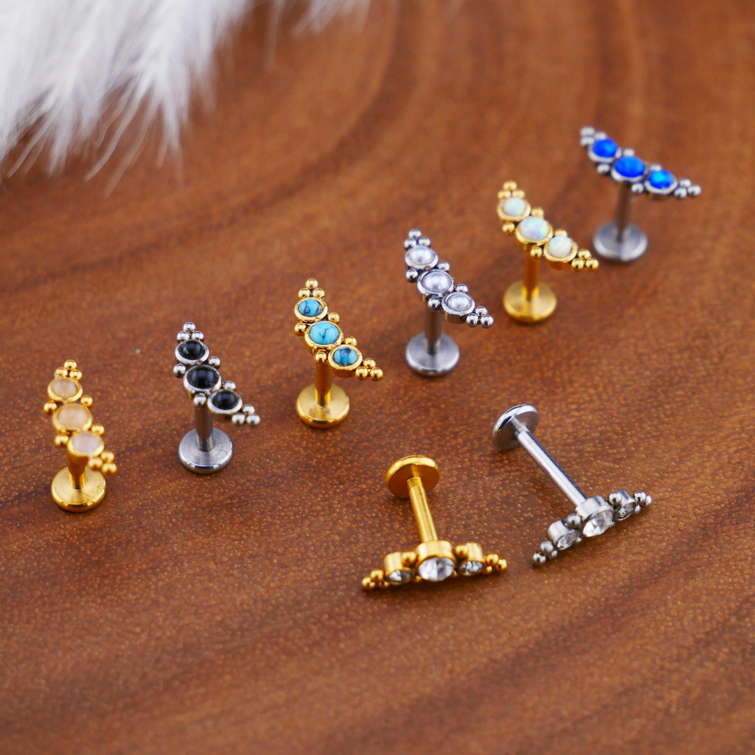 Push-Fit Piercing Labret aus Chirurgenstahl und Schmuckstein - 1Q/01