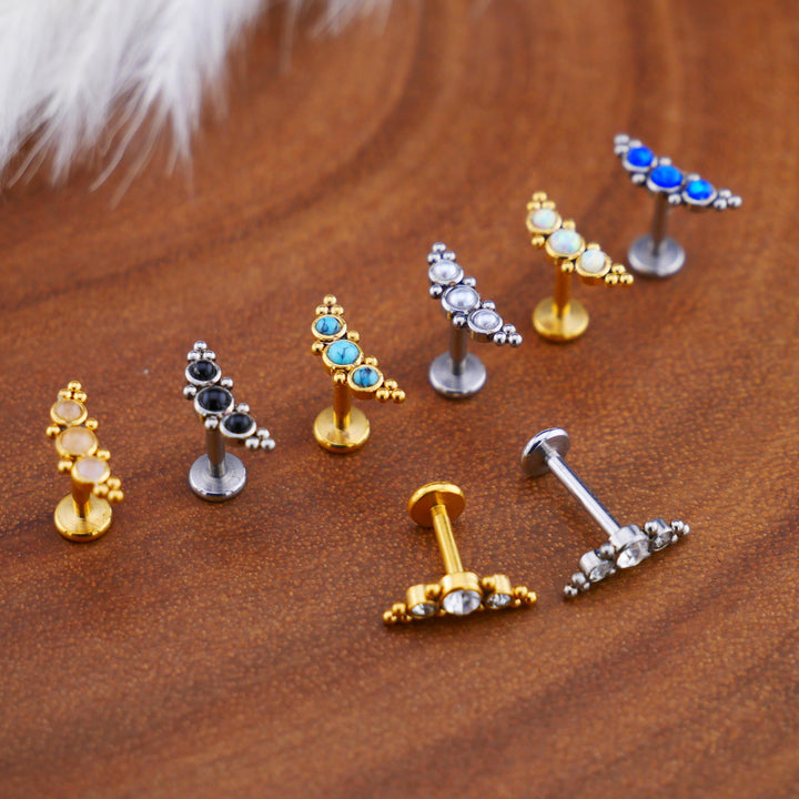 Push-Fit Piercing Labret aus Chirurgenstahl und Schmuckstein - 1Q/01