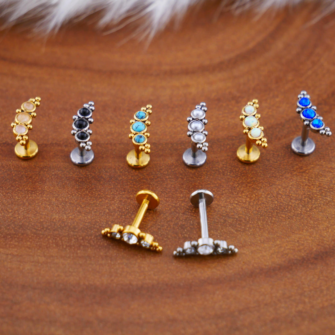 Push-Fit Piercing Labret aus Chirurgenstahl und Schmuckstein - 1Q/01