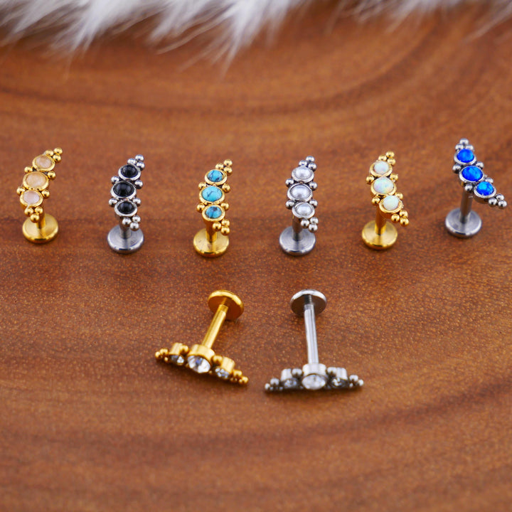 Push-Fit Piercing Labret aus Chirurgenstahl und Schmuckstein - 1Q/01