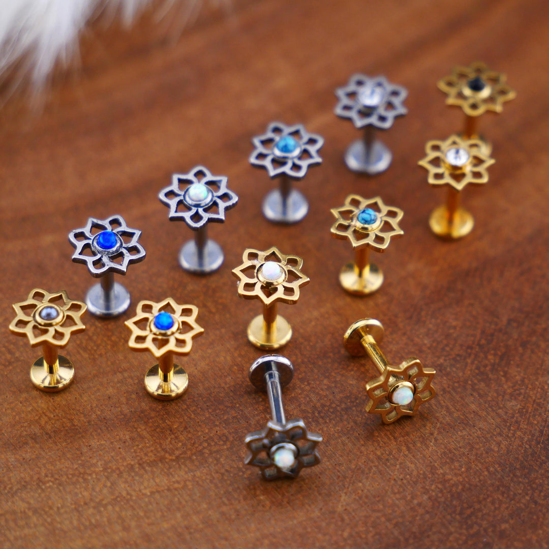 Piercing Stecker Labret aus Chirurgenstahl und Schmuckstein - 1Q/02