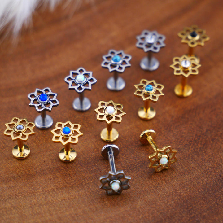 Piercing Stecker Labret aus Chirurgenstahl und Schmuckstein - 1Q/02