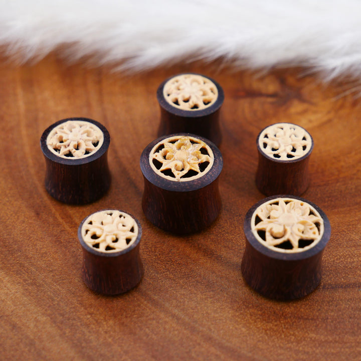 1x Plug Tamarind Holz Flower 10-14mm - F1