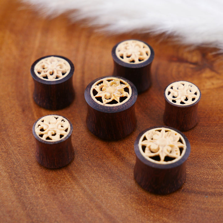 1x Plug Tamarind Holz Flower 10-14mm - F1