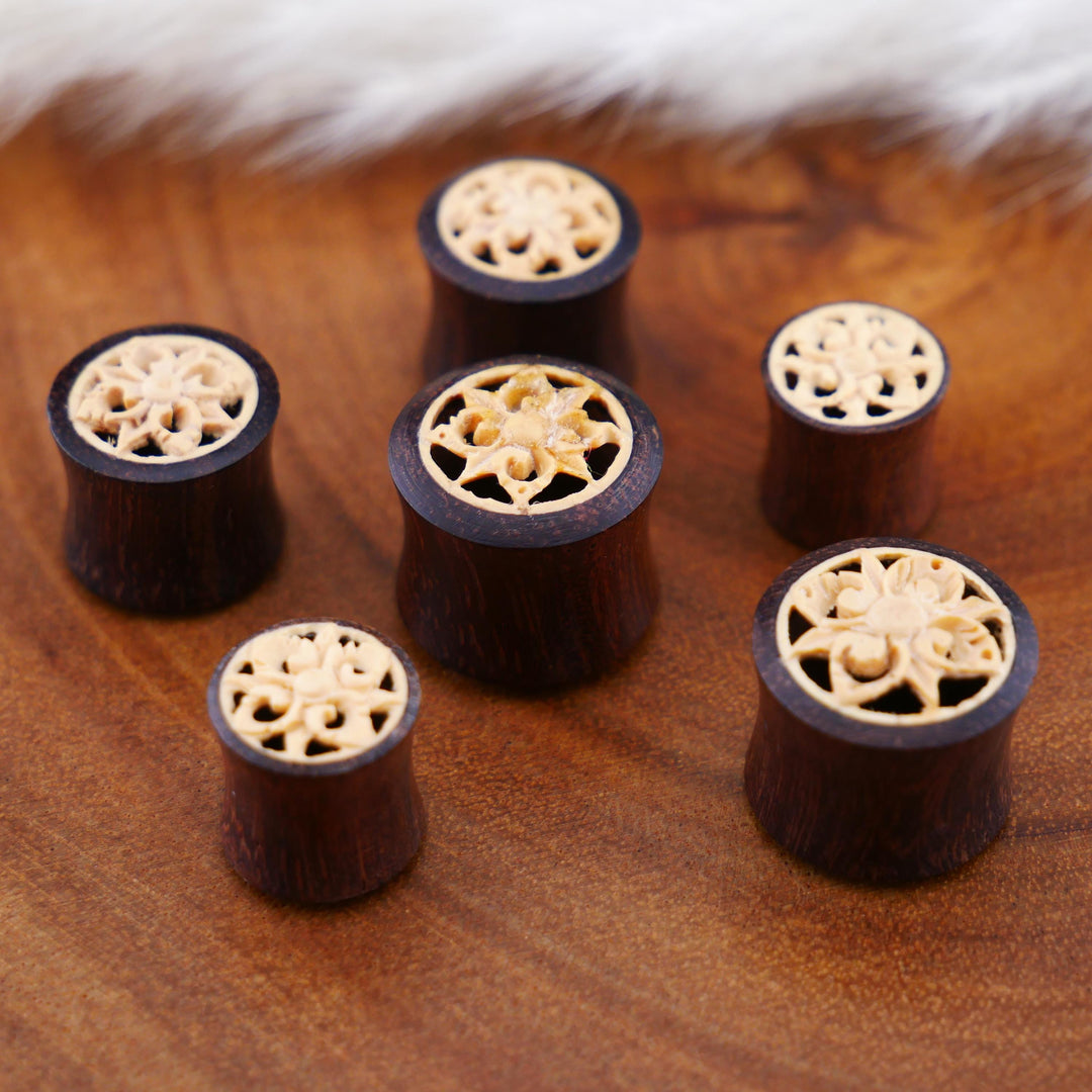 1x Plug Tamarind Holz Flower 10-14mm - F1