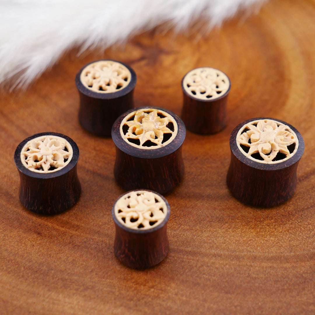 1x Plug Tamarind Holz Flower 10-14mm - F1