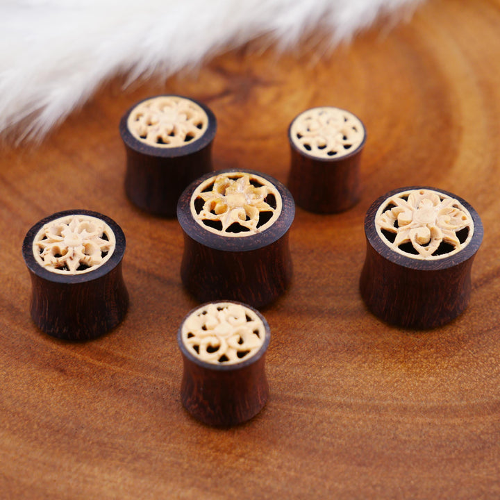1x Plug Tamarind Holz Flower 10-14mm - F1