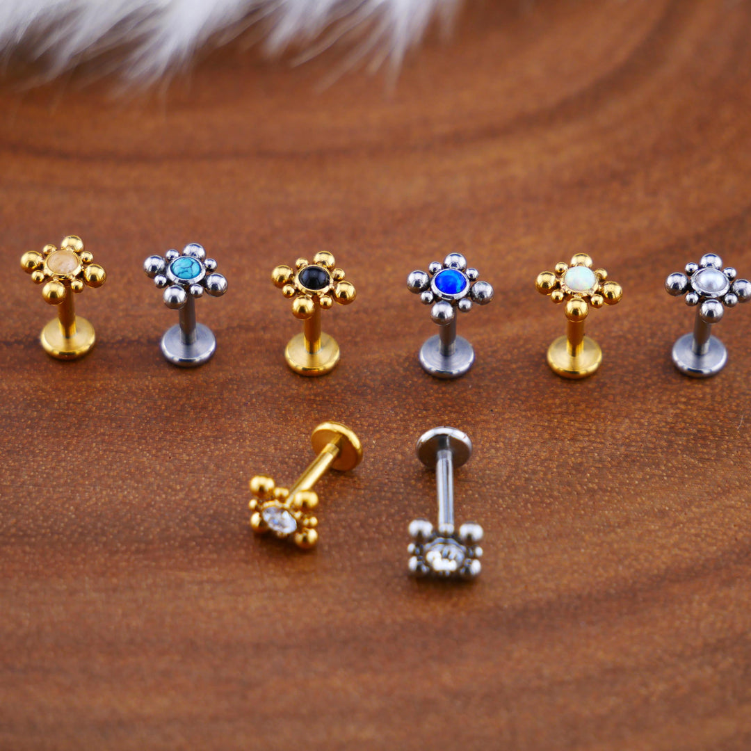 Push-Fit Piercing Labret aus Chirurgenstahl und Schmuckstein - 1P/08