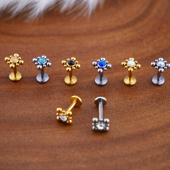 Push-Fit Piercing Labret aus Chirurgenstahl und Schmuckstein - 1P/08