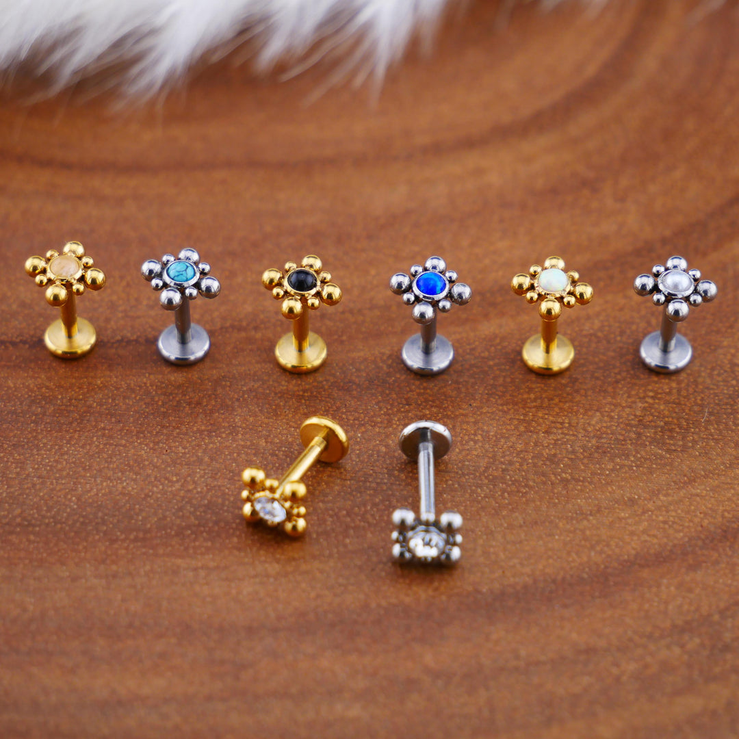 Push-Fit Piercing Labret aus Chirurgenstahl und Schmuckstein - 1P/08