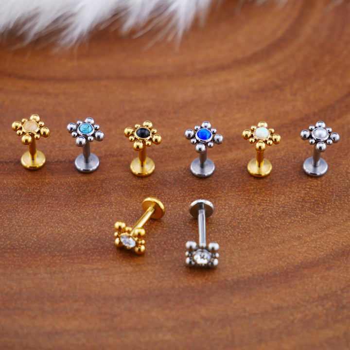 Push-Fit Piercing Labret aus Chirurgenstahl und Schmuckstein - 1P/08