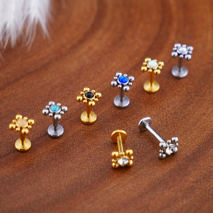 Push-Fit Piercing Labret aus Chirurgenstahl und Schmuckstein - 1P/08