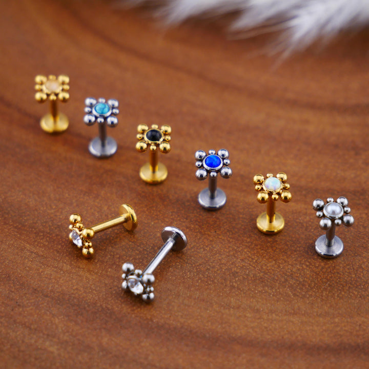 Push-Fit Piercing Labret aus Chirurgenstahl und Schmuckstein - 1P/08