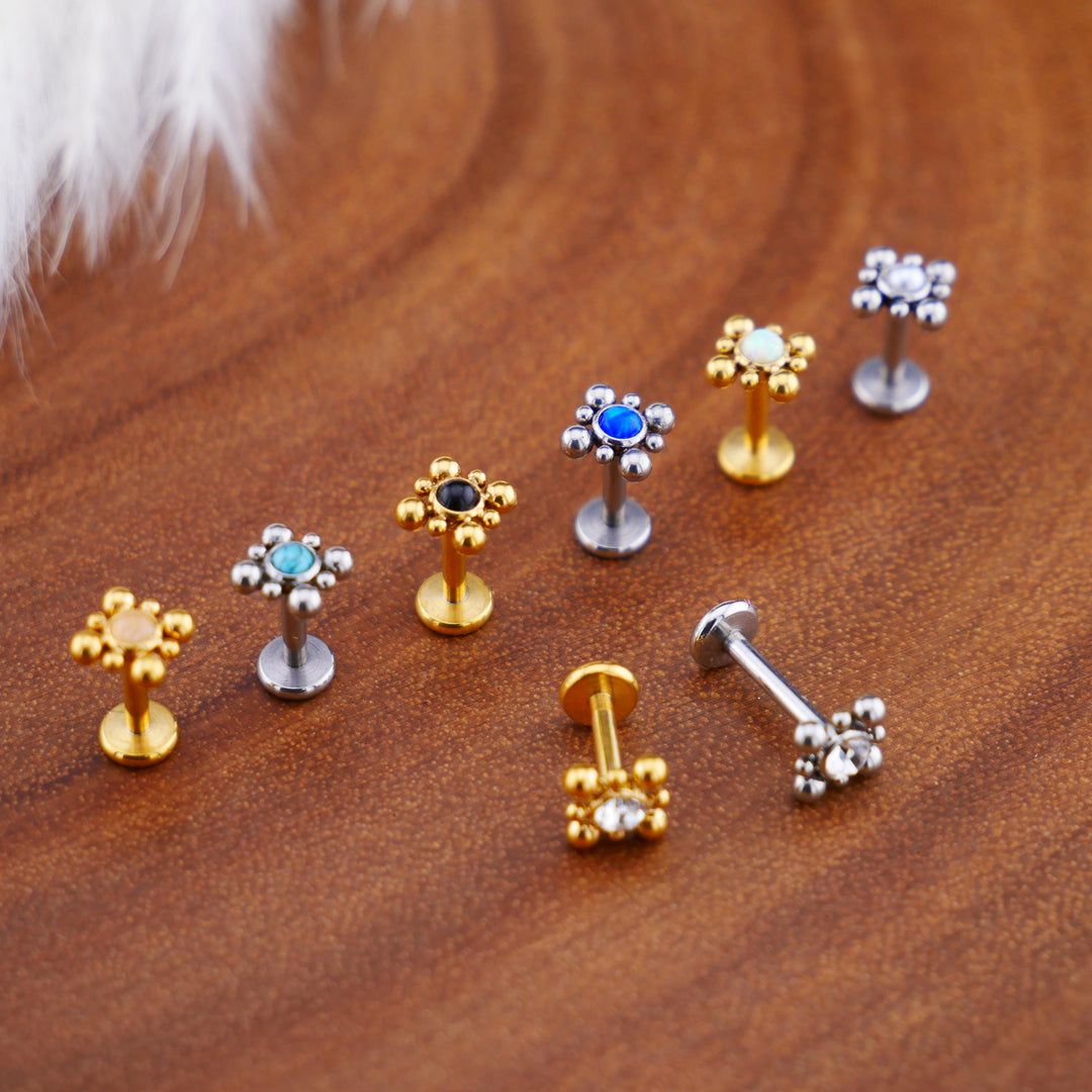 Push-Fit Piercing Labret aus Chirurgenstahl und Schmuckstein - 1P/08