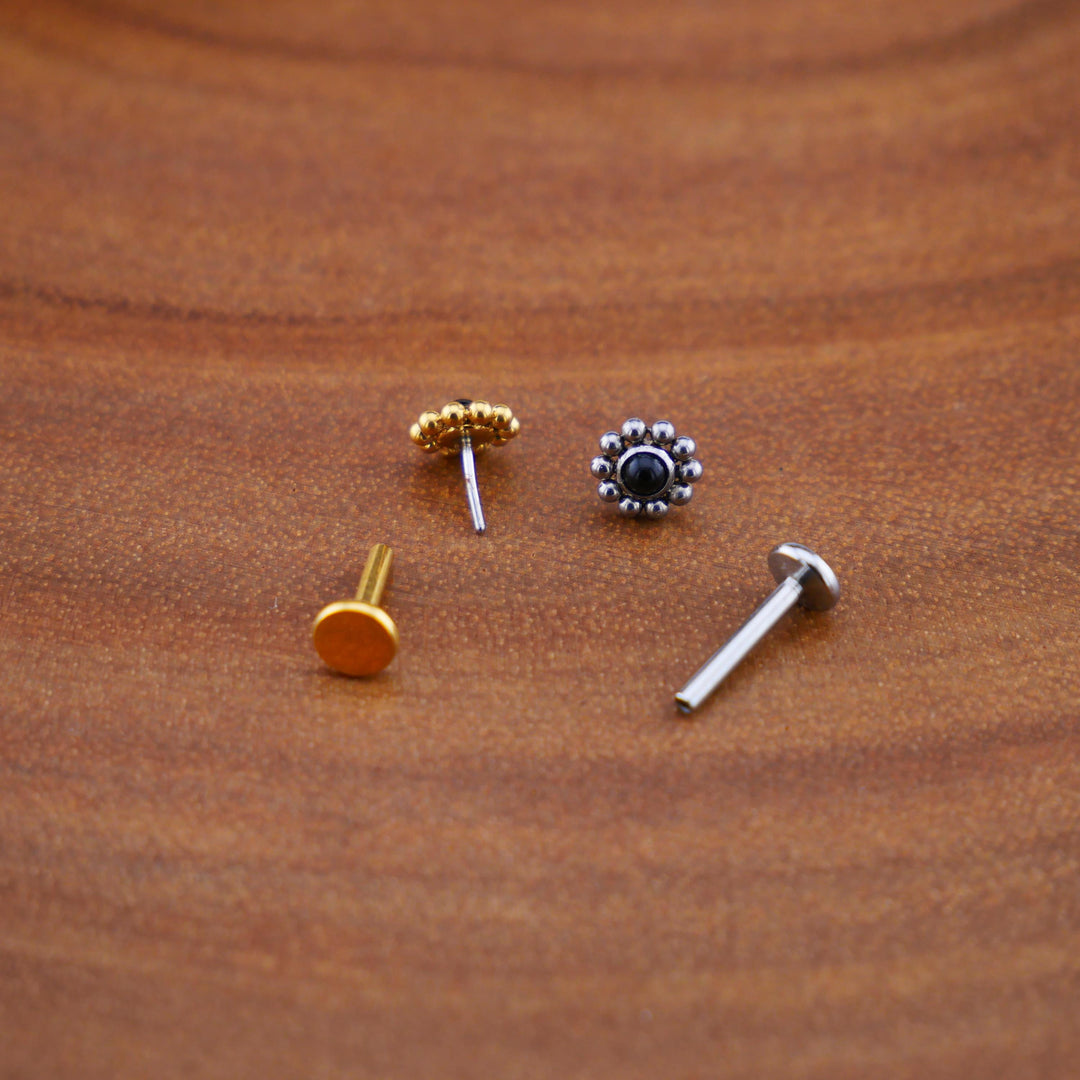 Push-Fit Piercing Labret aus Chirurgenstahl und Schmuckstein - 1P/09
