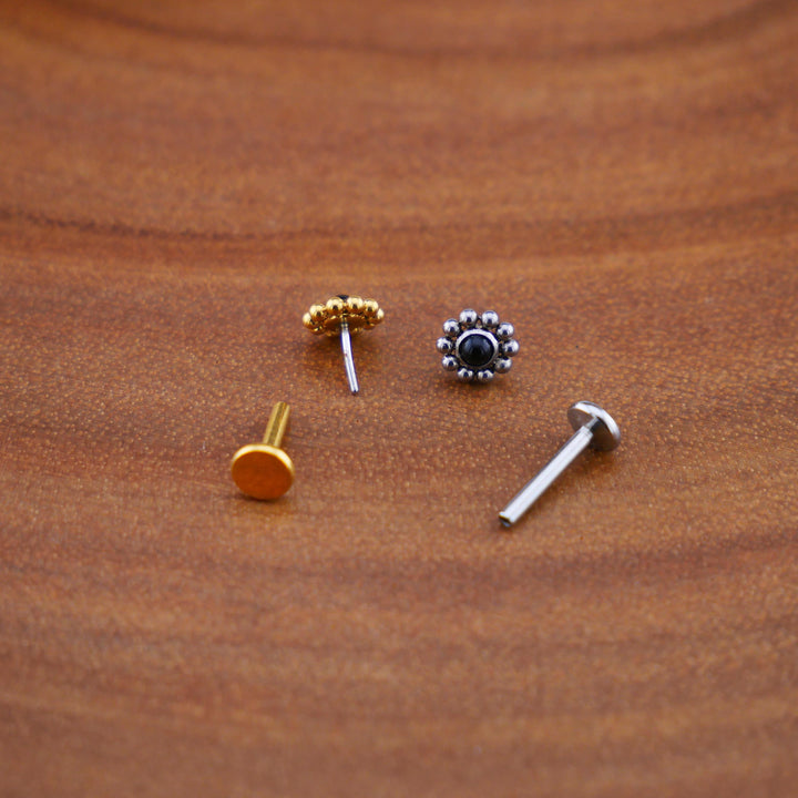 Push-Fit Piercing Labret aus Chirurgenstahl und Schmuckstein - 1P/09