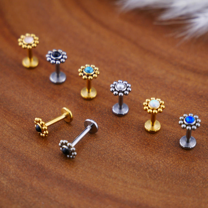 Push-Fit Piercing Labret aus Chirurgenstahl und Schmuckstein - 1P/09