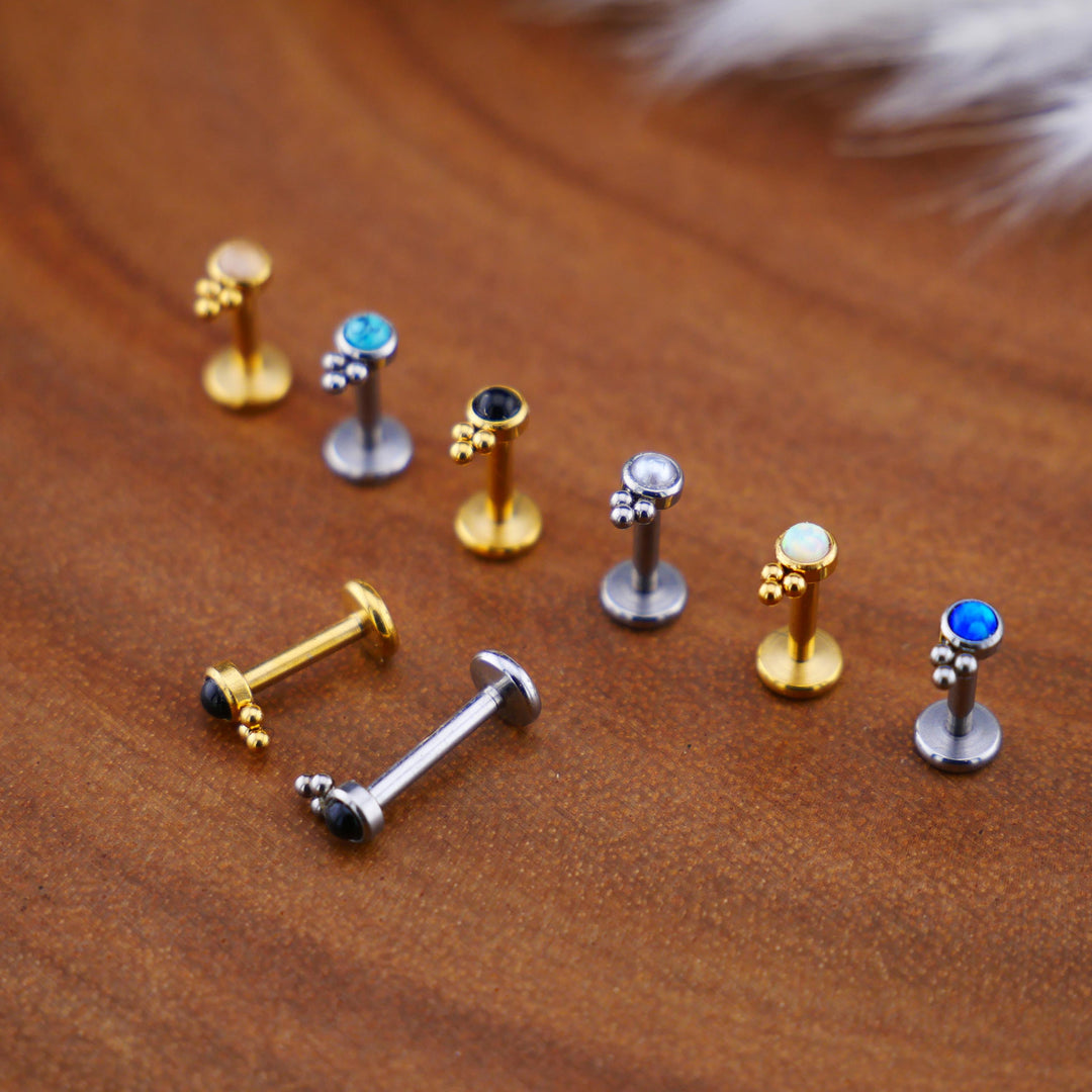 Push-Fit Piercing Labret aus Chirurgenstahl und Schmuckstein - 1P/10