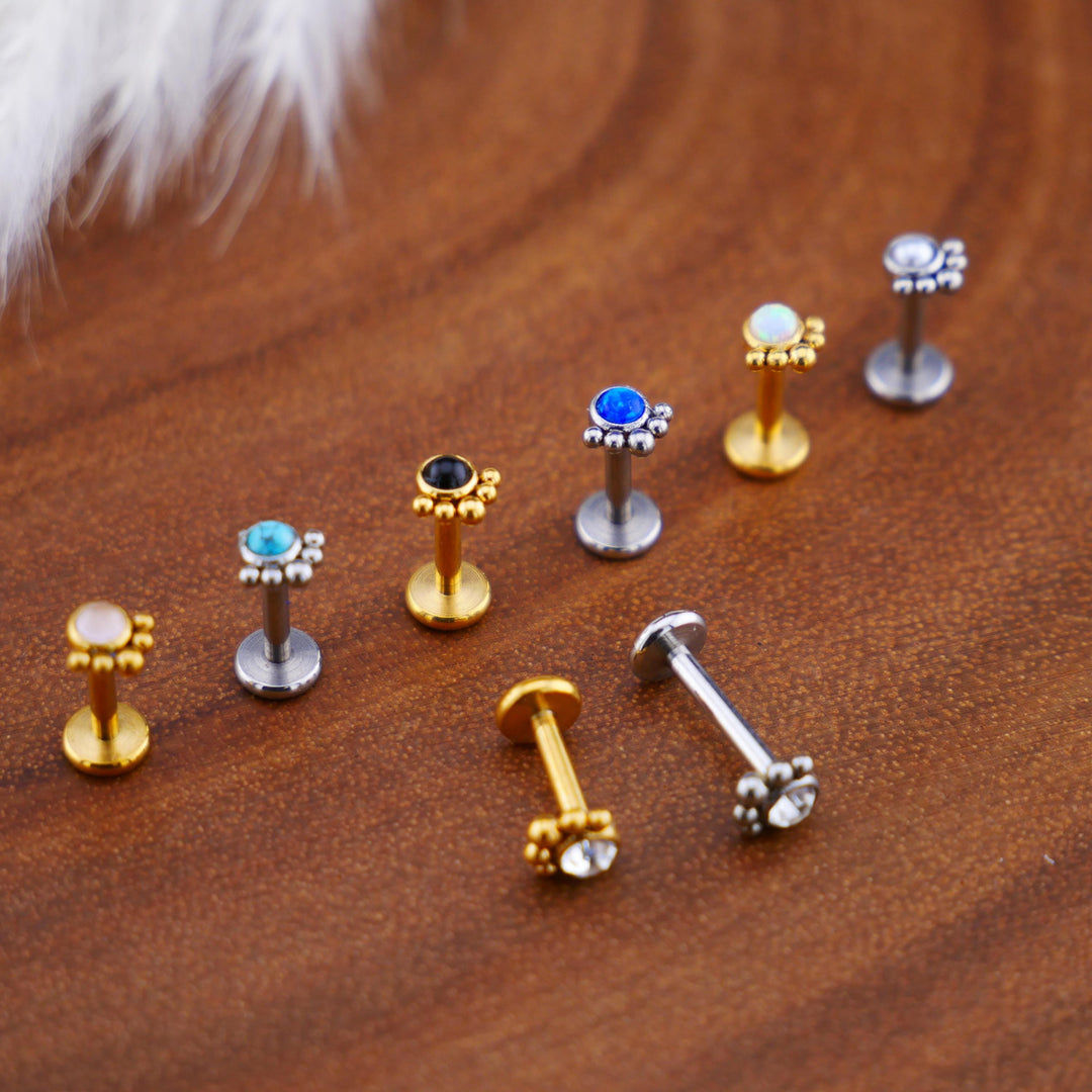 Push-Fit Piercing Labret aus Chirurgenstahl und Schmuckstein - 1P/11
