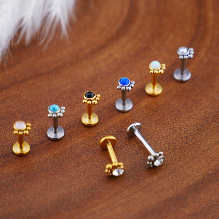 Push-Fit Piercing Labret aus Chirurgenstahl und Schmuckstein - 1P/11