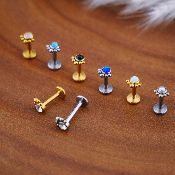 Push-Fit Piercing Labret aus Chirurgenstahl und Schmuckstein - 1P/11