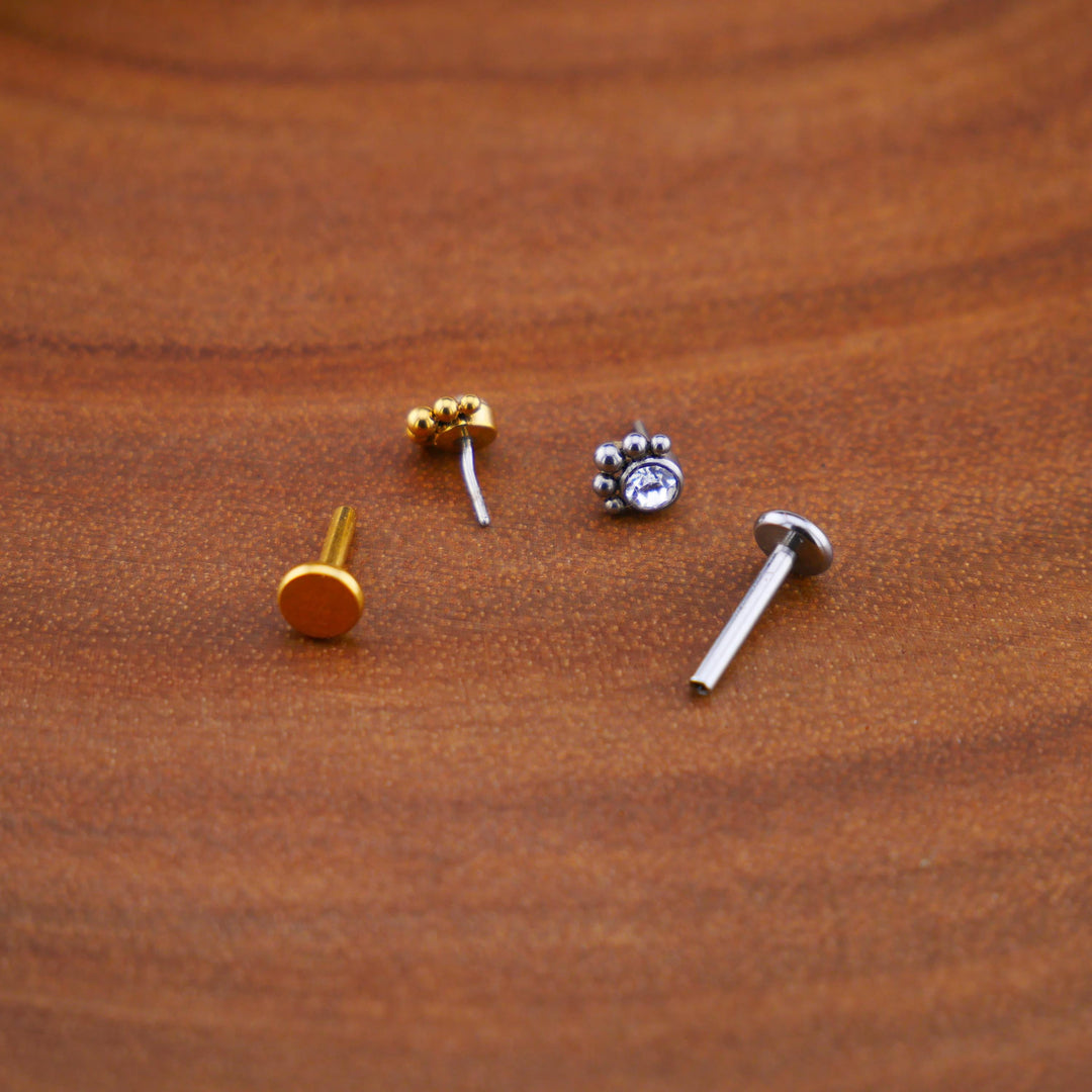 Push-Fit Piercing Labret aus Chirurgenstahl und Schmuckstein - 1P/11