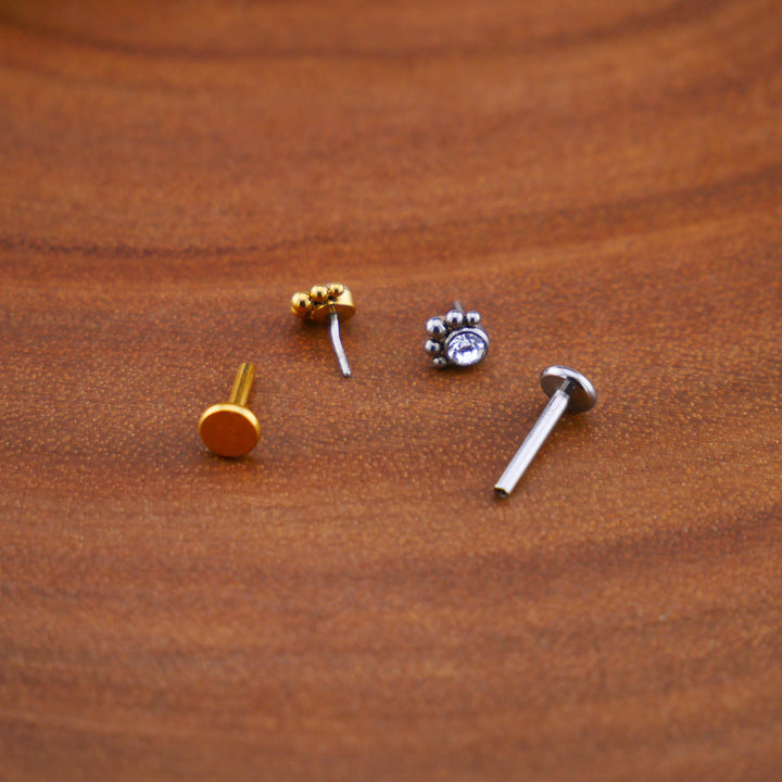 Push-Fit Piercing Labret aus Chirurgenstahl und Schmuckstein - 1P/11