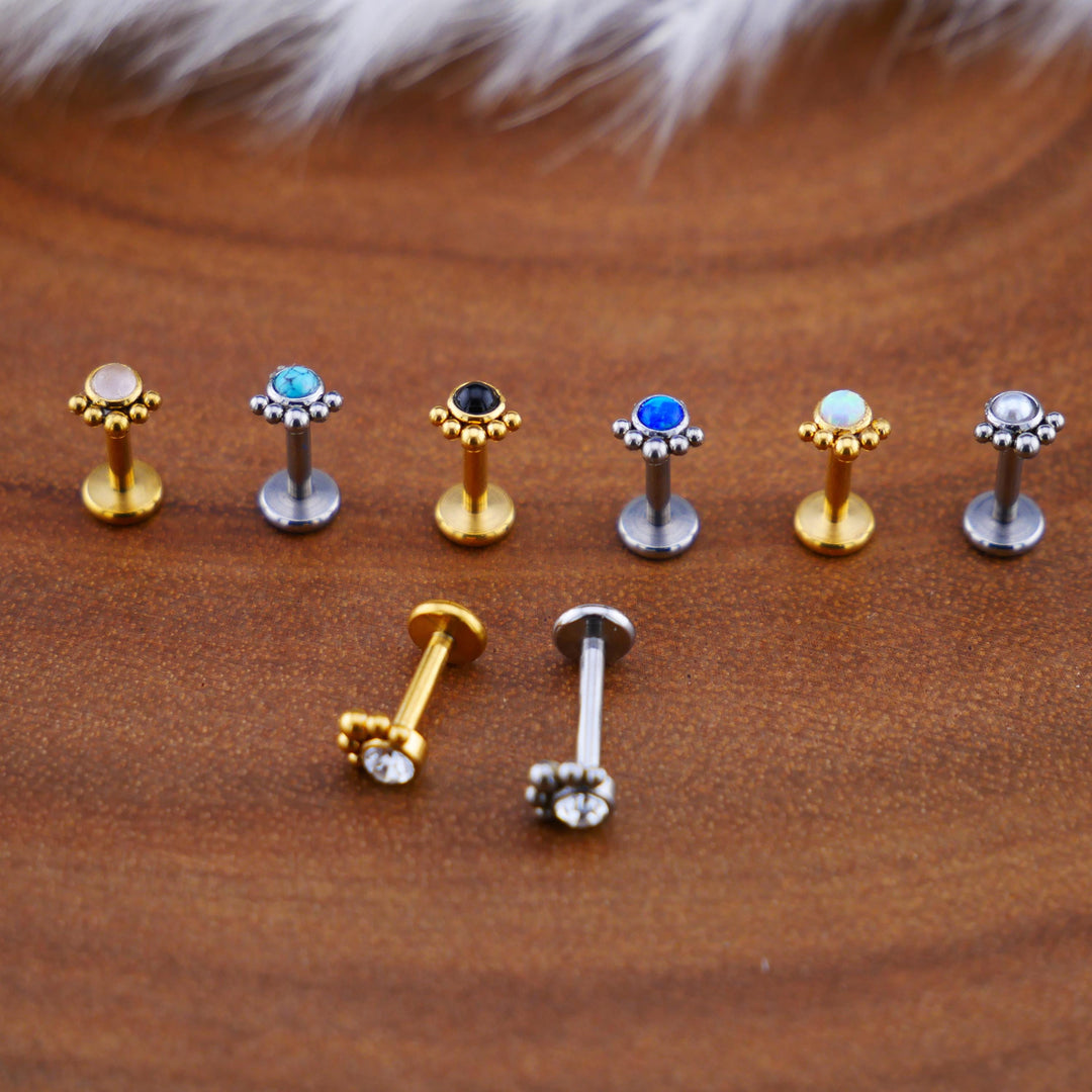 Push-Fit Piercing Labret aus Chirurgenstahl und Schmuckstein - 1P/11