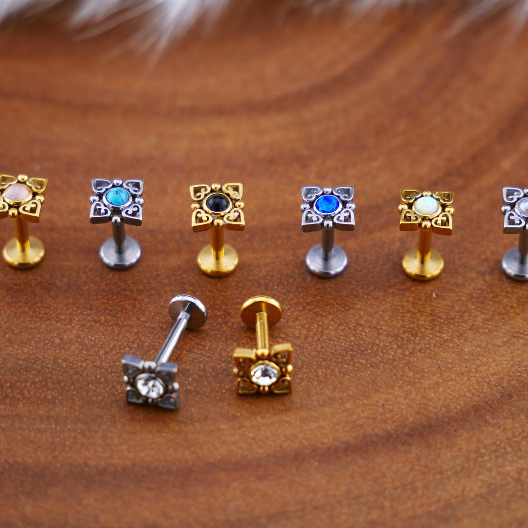 Push-Fit Piercing Labret aus Chirurgenstahl und Schmuckstein - 1P/12