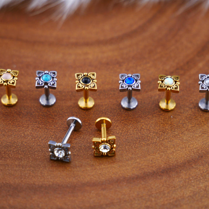 Push-Fit Piercing Labret aus Chirurgenstahl und Schmuckstein - 1P/12