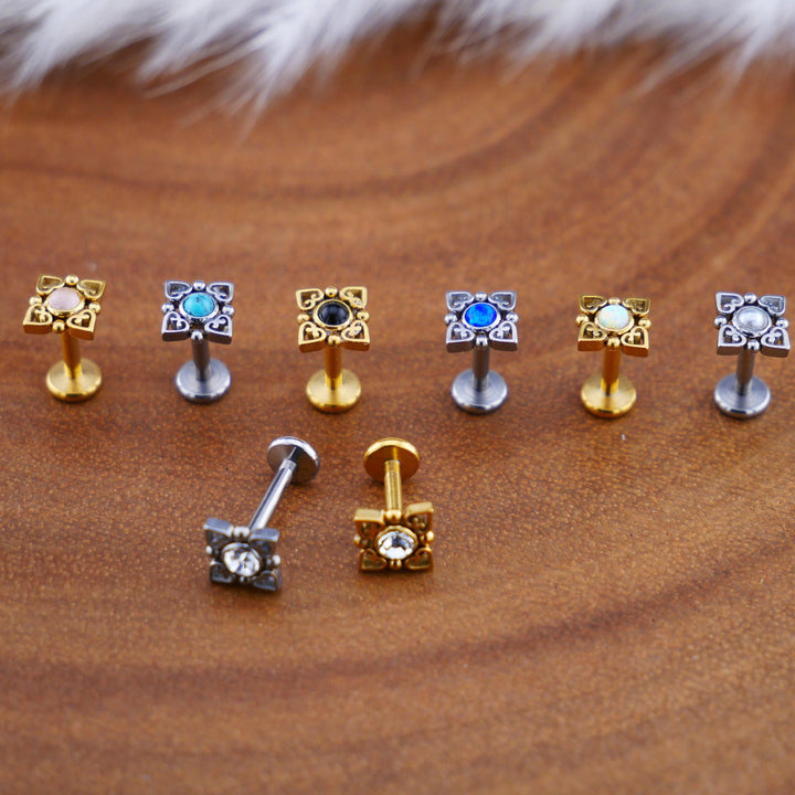 Push-Fit Piercing Labret aus Chirurgenstahl und Schmuckstein - 1P/12