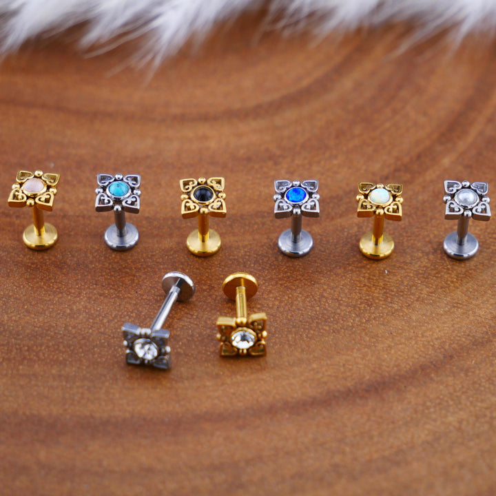 Push-Fit Piercing Labret aus Chirurgenstahl und Schmuckstein - 1P/12