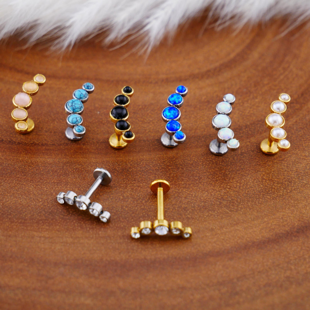 Push-Fit Piercing Labret aus Chirurgenstahl und Schmuckstein - 1P/14