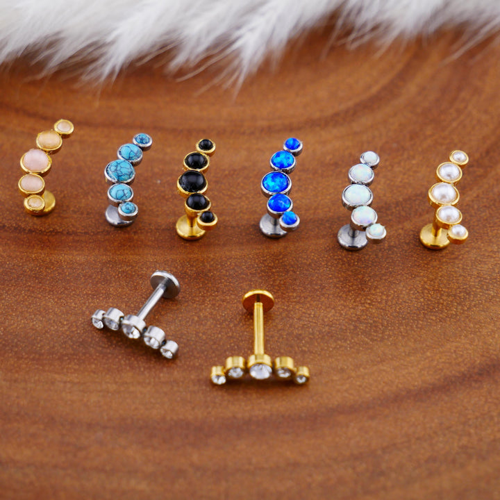 Push-Fit Piercing Labret aus Chirurgenstahl und Schmuckstein - 1P/14