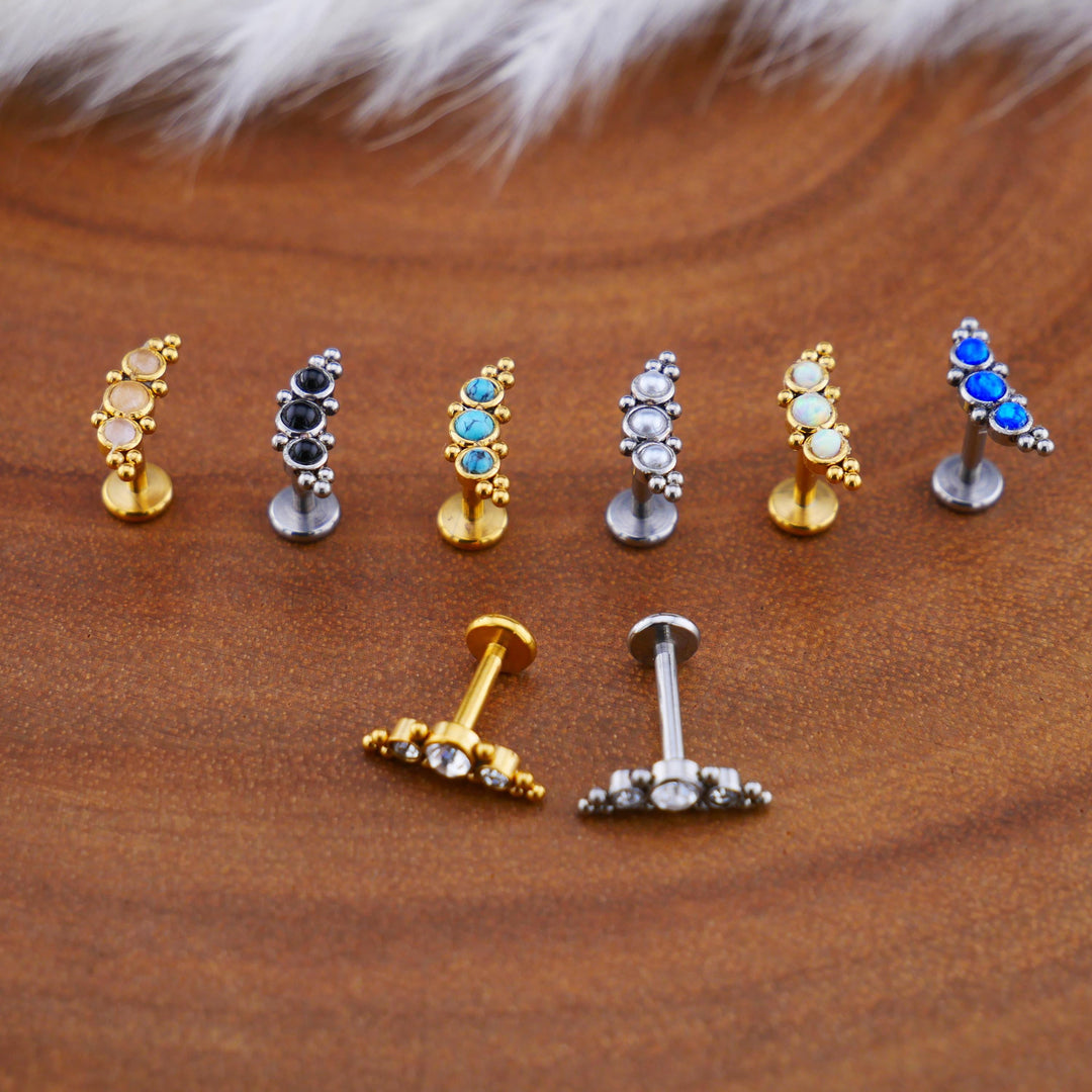 Push-Fit Piercing Labret aus Chirurgenstahl und Schmuckstein - 1Q/01