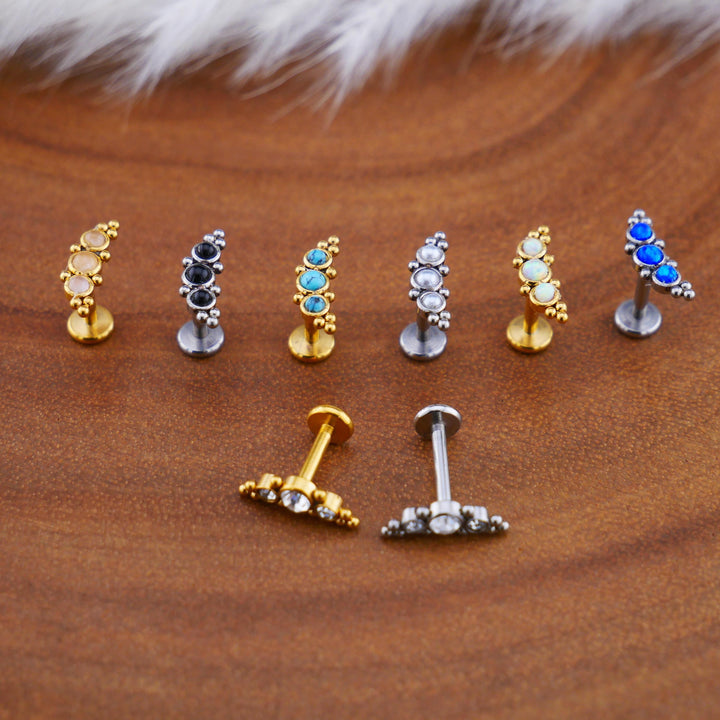 Push-Fit Piercing Labret aus Chirurgenstahl und Schmuckstein - 1Q/01