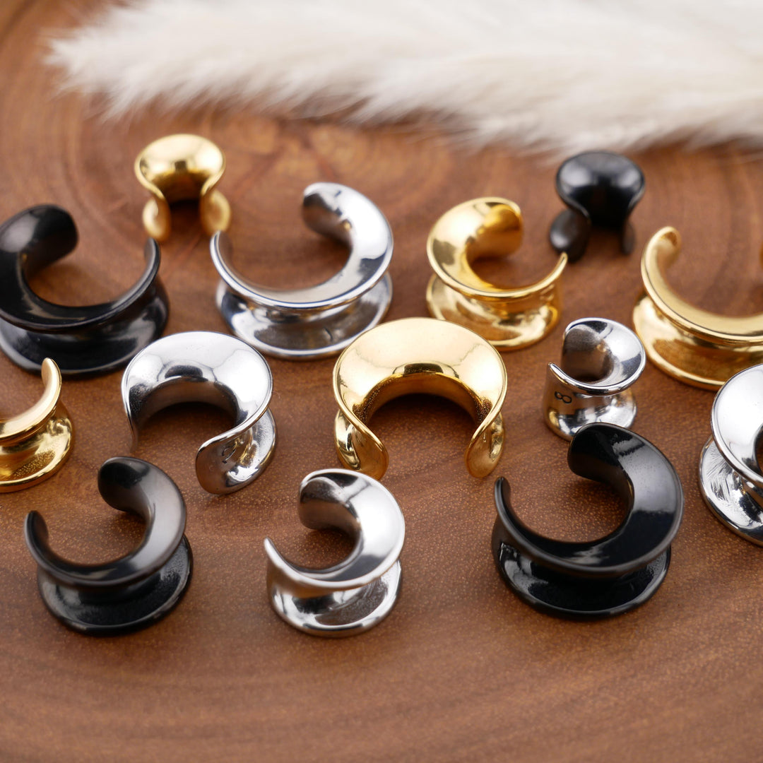 1x Saddle Tunnel Gold Silber Schwarz 8-16mm - S1