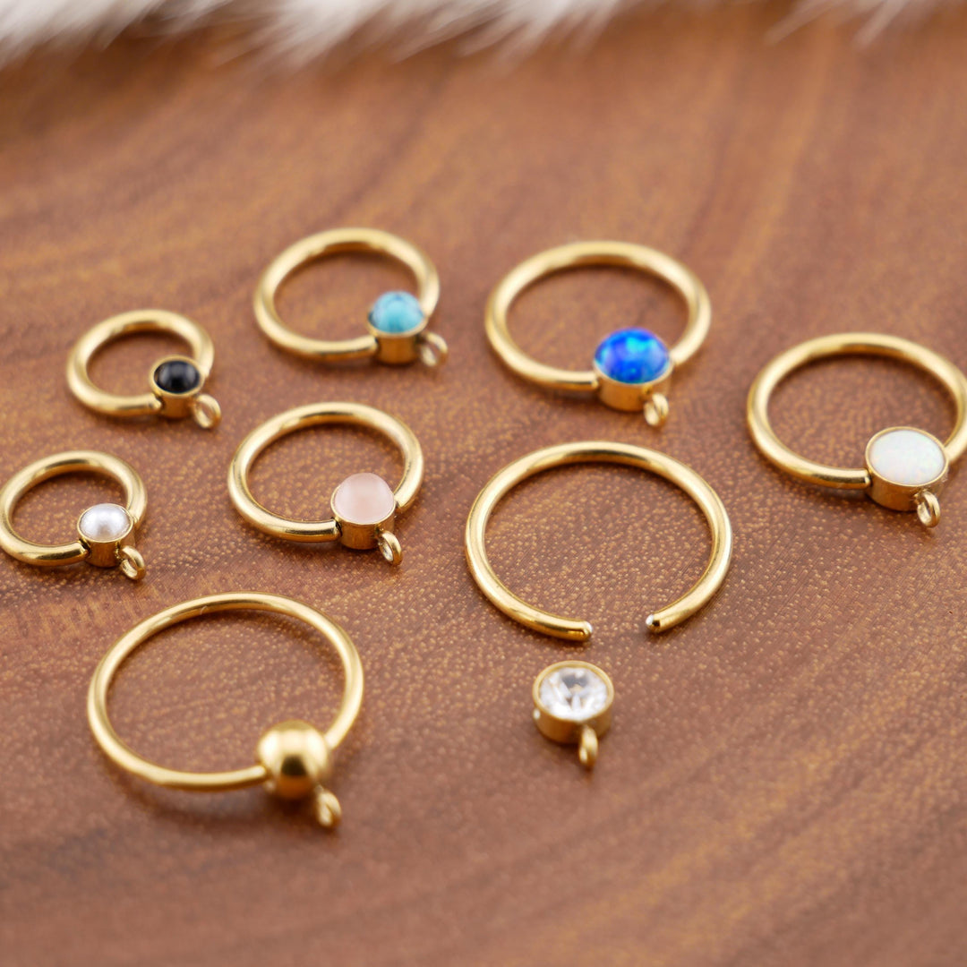 BCR Piercing-Ring Gold Schmuckstein und DIY-Öse 1,2mm 16g - 1L/13