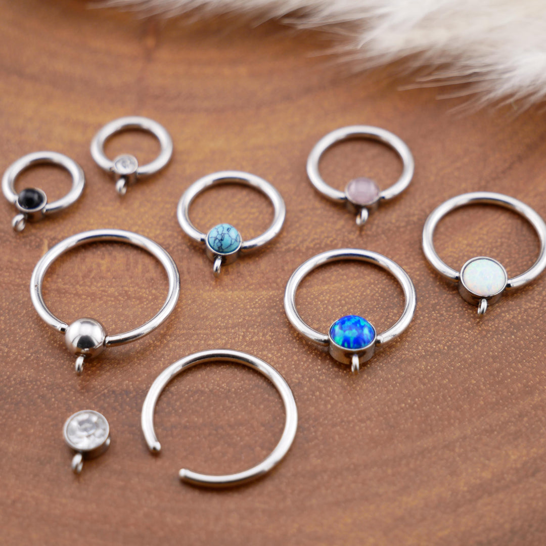 BCR Piercing-Ring Silber Schmuckstein und DIY-Öse 1,2mm 16g - 1L/14