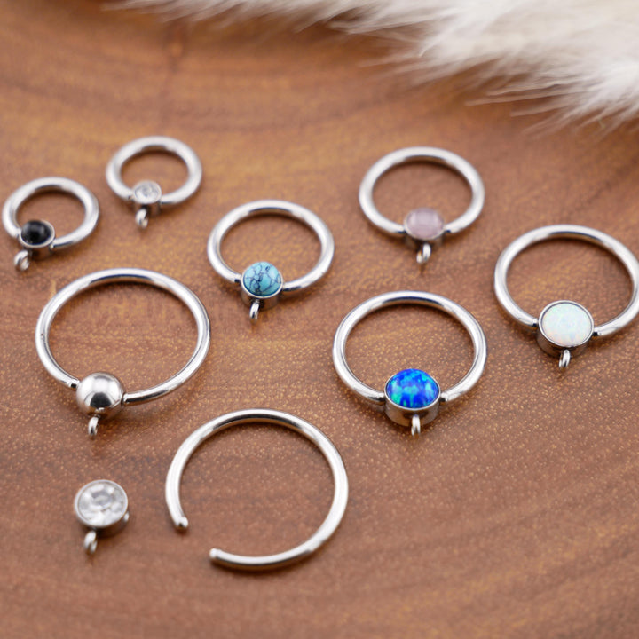 BCR Piercing-Ring Silber Schmuckstein und DIY-Öse 1,2mm 16g - 1L/14