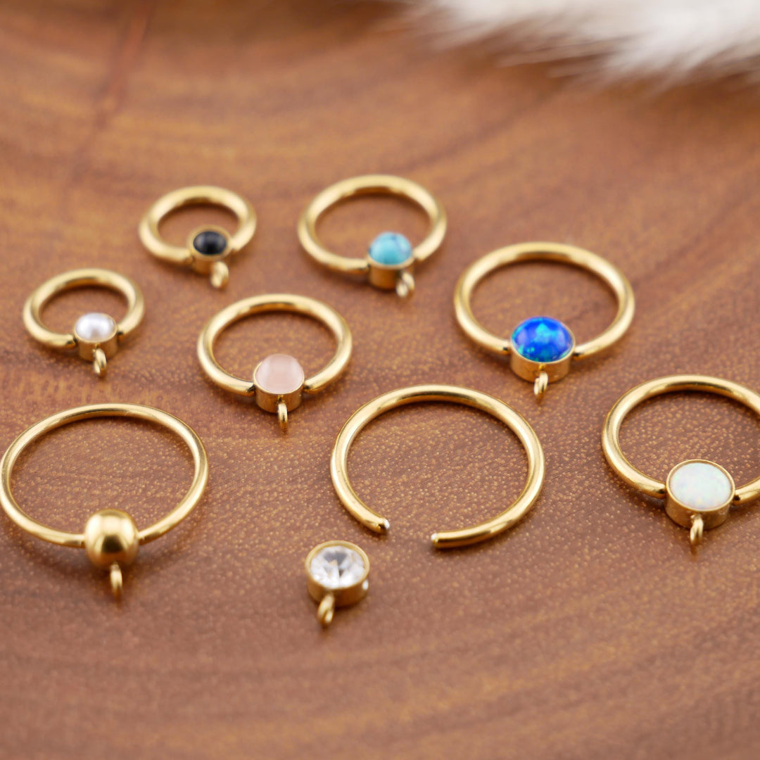 BCR Piercing-Ring Gold Schmuckstein und DIY-Öse 1,2mm 16g - 1L/13