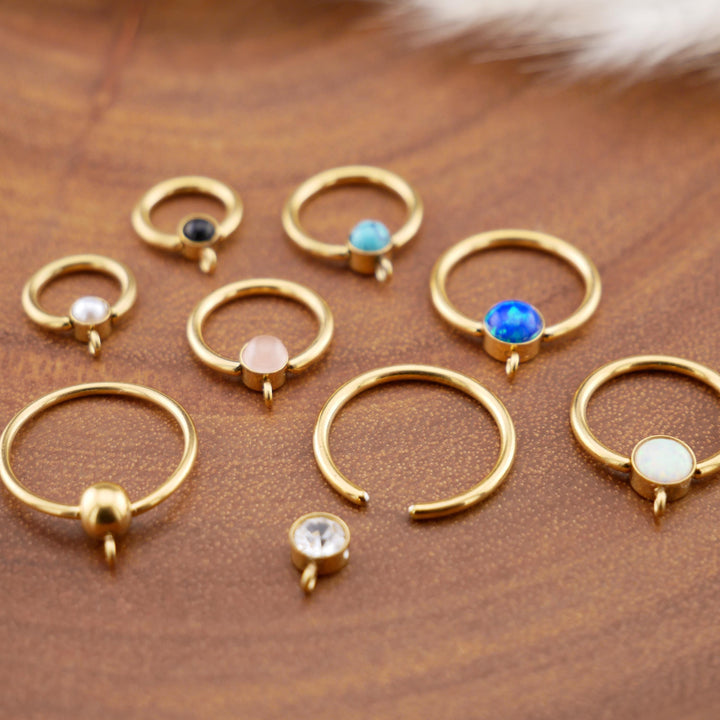 BCR Piercing-Ring Gold Schmuckstein und DIY-Öse 1,2mm 16g - 1L/13